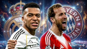 Bayern Munich players celebrate at Allianz Arena ahead of the UEFA Champions League quarter-final second leg against Real Madrid on April 15, 2026