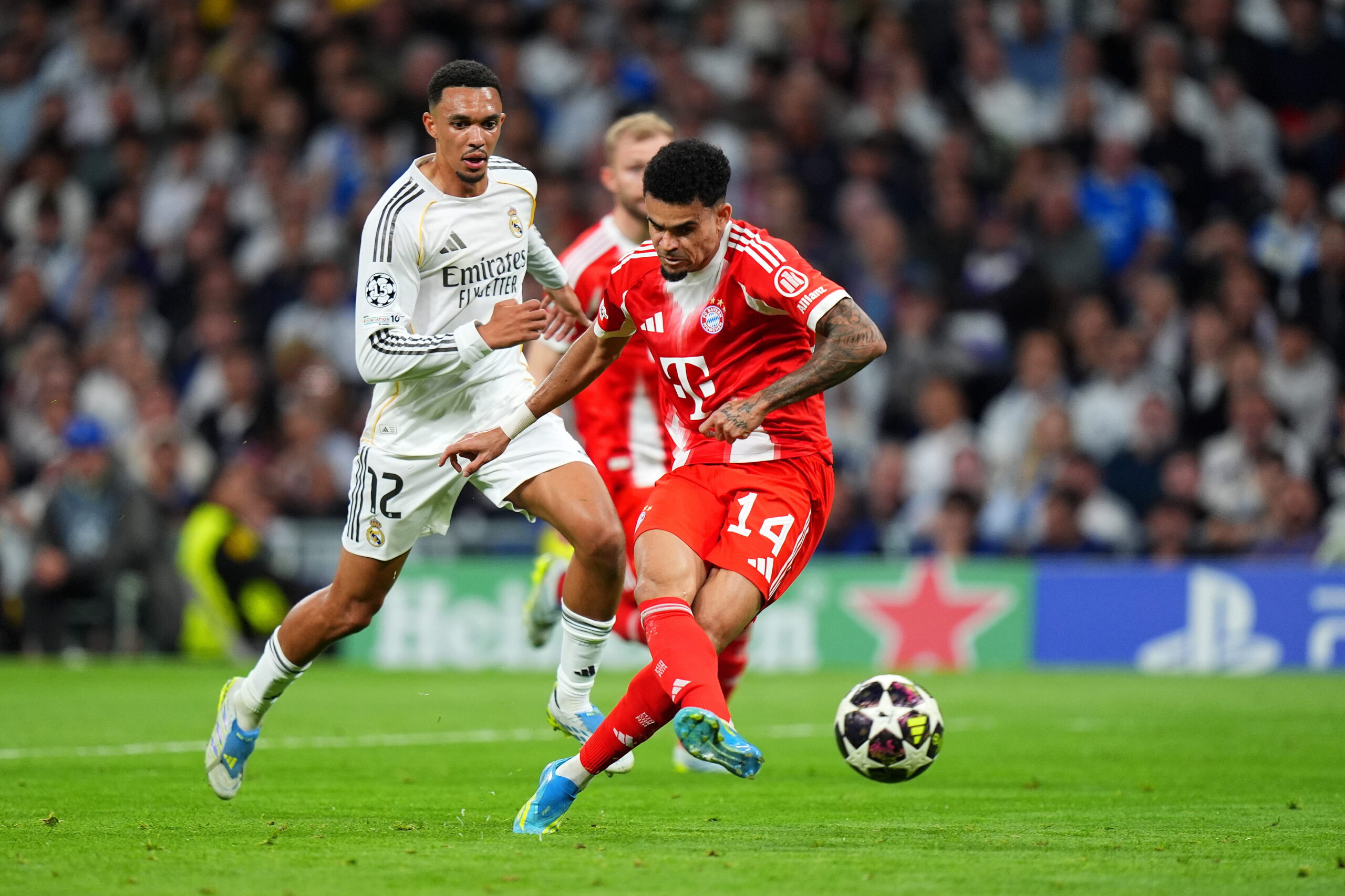 Kylian Mbappé and Real Madrid players look determined after their 2-1 UEFA Champions League quarter-final first-leg defeat to Bayern Munich at the Santiago Bernabéu, April 7, 2026